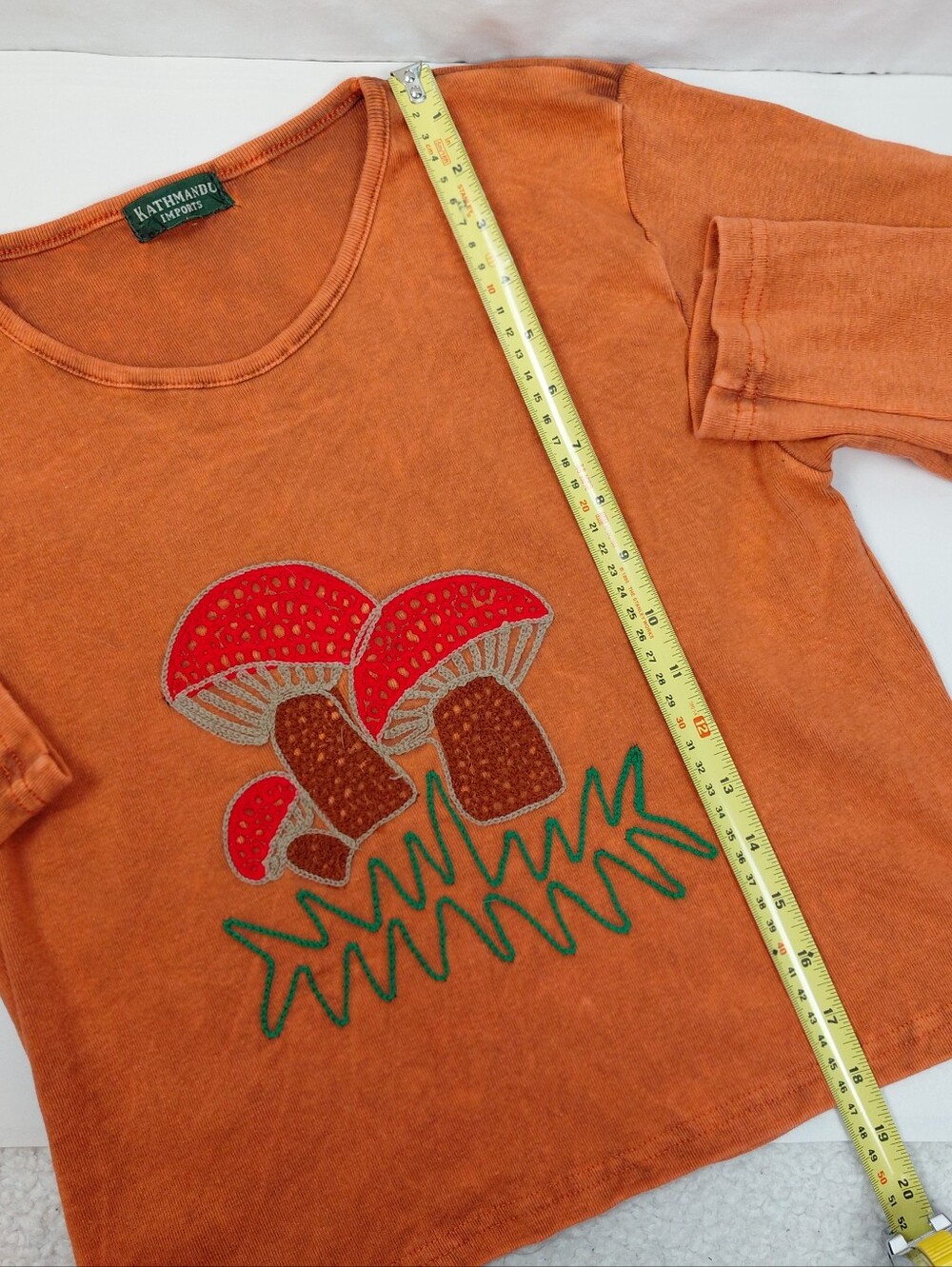 Mushroom Embroidery Crop Top Size Small Orange Fall Autumn Hobbit Girl - Picture 3 of 9